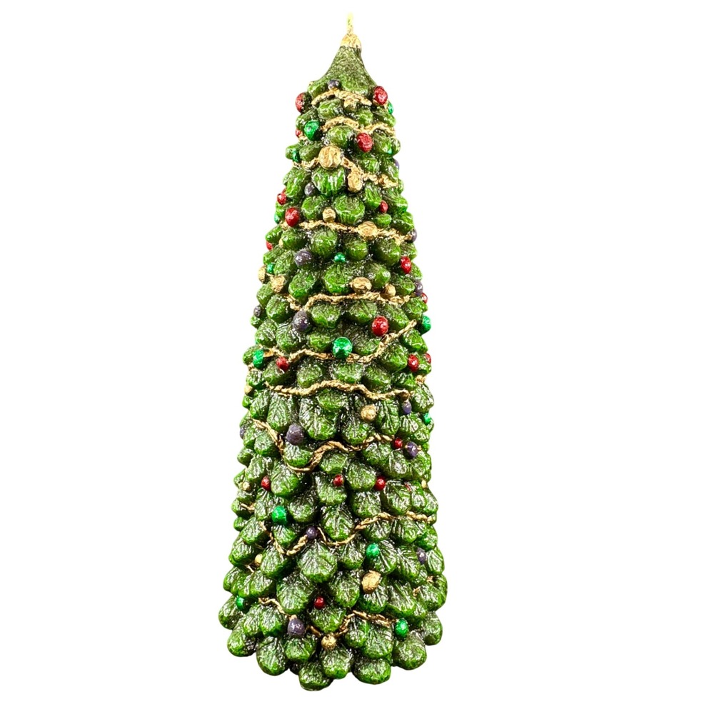 Stonia Creations Decorated Christmas Tree Candle 12"‎ Tall 70 Hour Burn Time